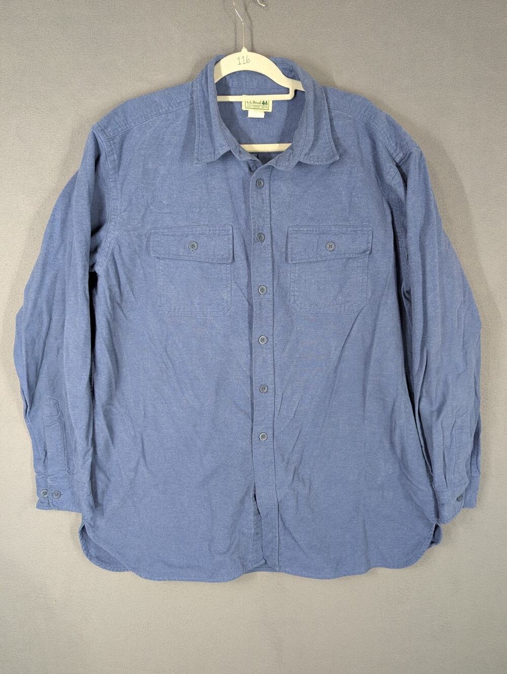 90s Vintage LL Bean Chamois Shirt Mens XL Blue Heavyweight Flannel Button Up